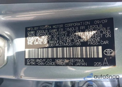 2010 Toyota Yaris from USA, damaged, VIN JTDBT4K37A4067185